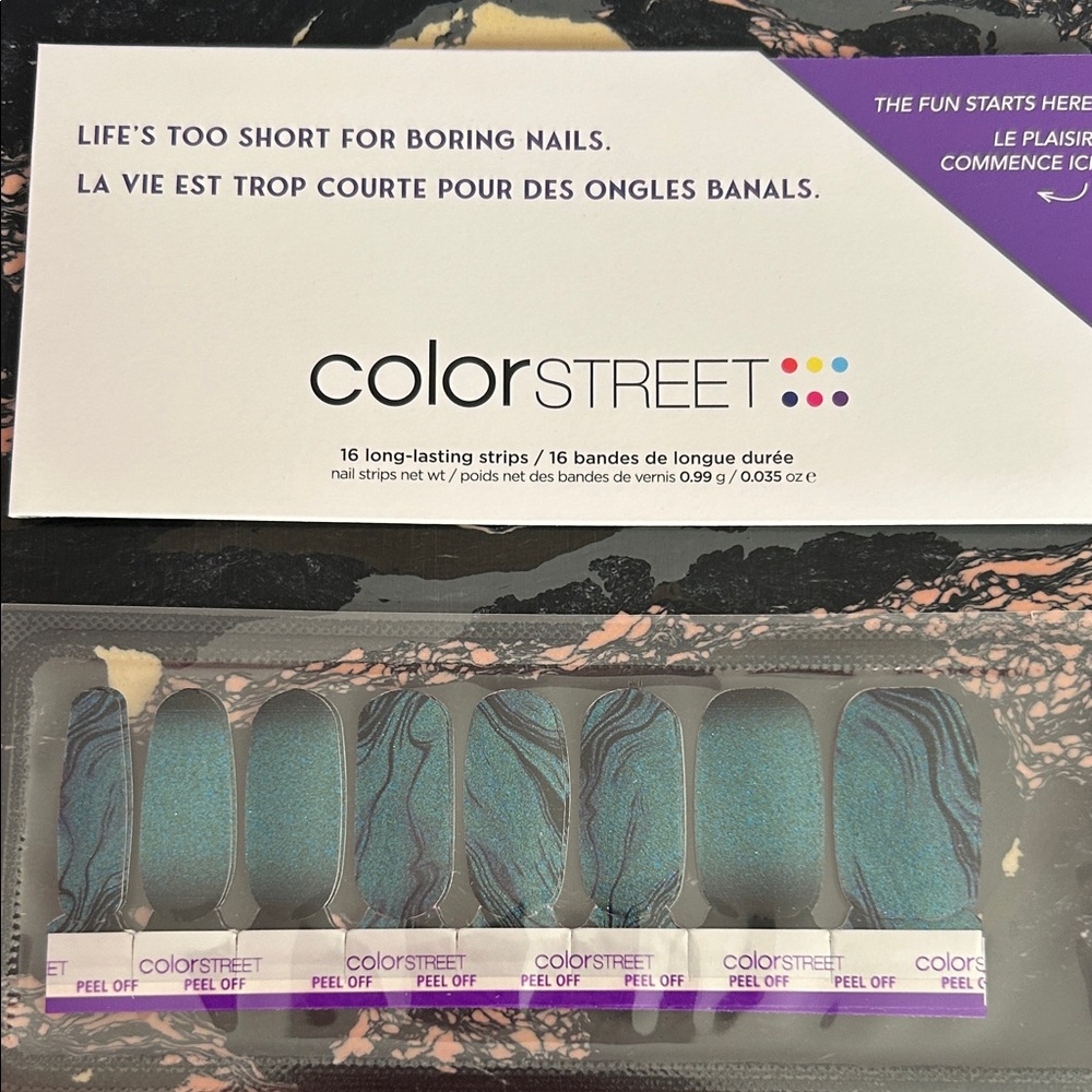 Color Street Nail Strips - Teal & Black Swirl w/Glitter- Dragon’s Breath